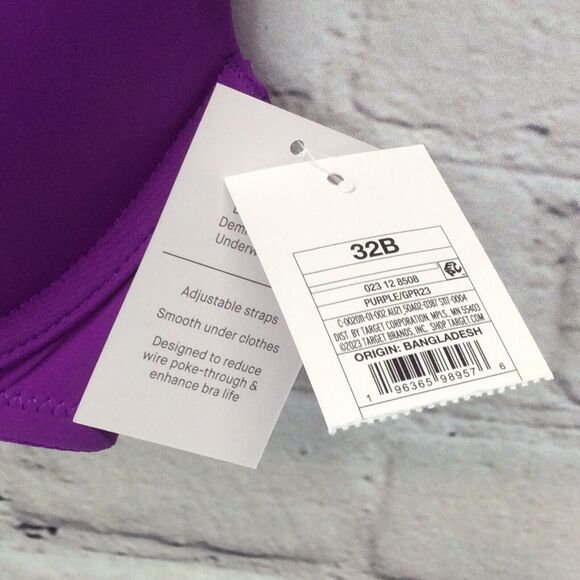 Auden The Everyday Bra Womens Size 32B Purple Lightly Lined Underwire Adjustable - Picture 3 of 9